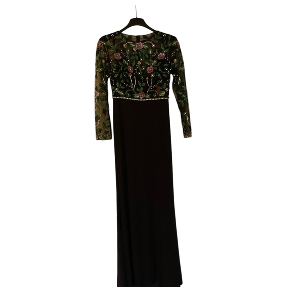 MAC DUGGAL Dress Size 4 Evening Gown Black Illusion Long Sleeve Floral Embroider - Picture 6 of 10